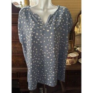 Paper Moon Sz XL  Women's BLUE/White Polkadot Short Sleeve VNeck 44” Bust 26” L